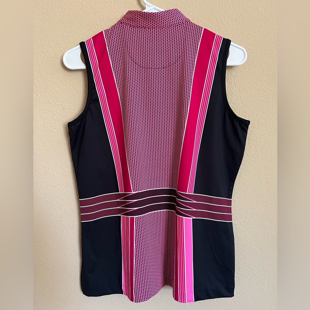 TAIL Adrianna Mini Mock Sleeveless Polo Golf Top Pink Black, M - Picture 2 of 4